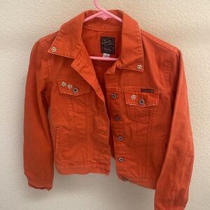 Hand jeweled lucky brand orange denim jacket